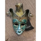 Laguna Venetian Style Jester Mask Aqua Gold Carnival Decor
