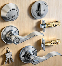 Keyed Alike Exterior Door Handle Lock Set Front Door Lever Lock w/ Deadbolt