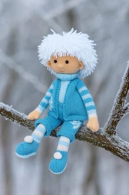 LLAMZ DESIGNS Knitting Pattern Jack Frost Toy Doll Christmas Boy Ragdoll 48cm Snowflake Motif