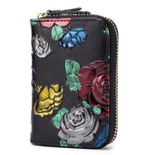 RFID Blocking Credit Card Holder Genuine Leather Credit Card Wallet with Zipper