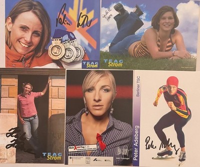 Olympia, Konvolut 5 Autogrammkarten AK, Eisschnelllauf, Anni Friesinger