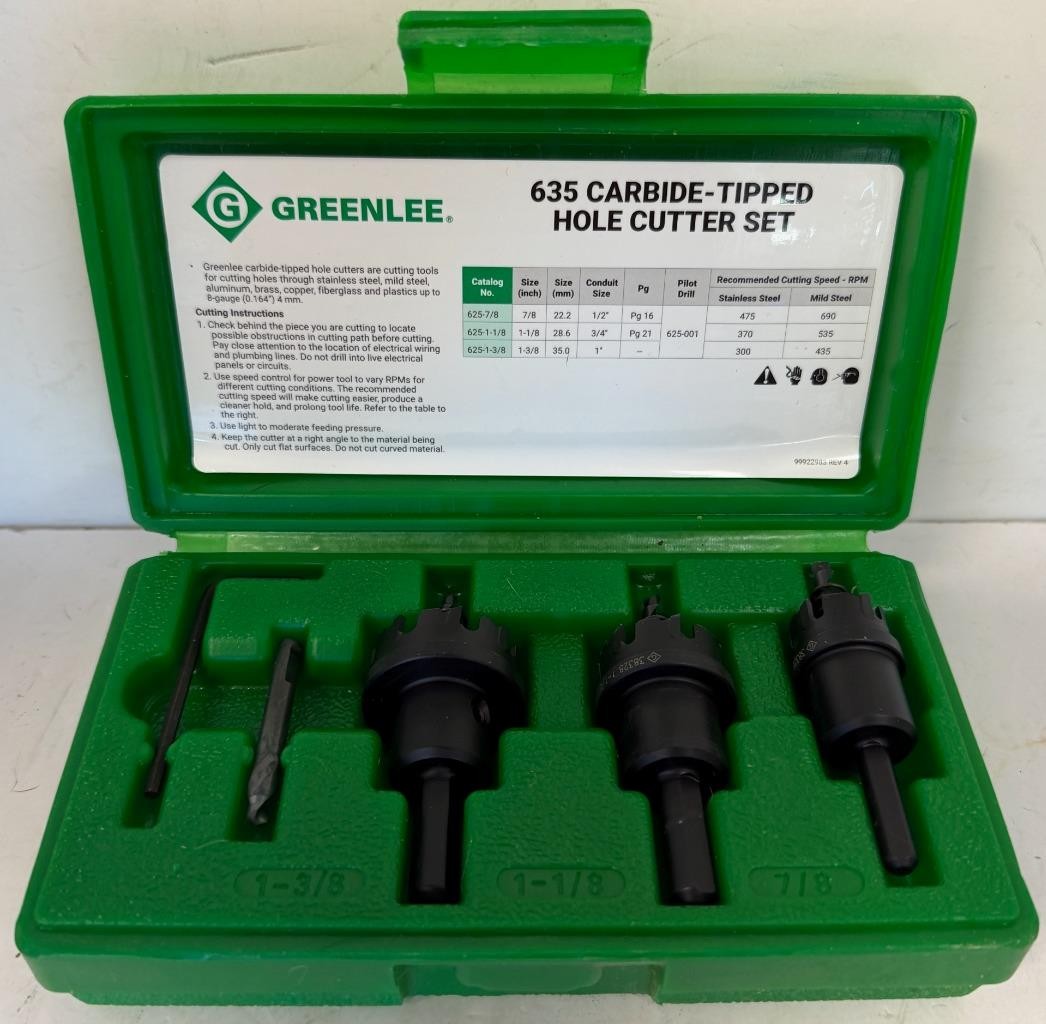 Greenlee 635 Industrial Carbide Tipped 7/8", 1-1/8", 1-3/8" Hole Cutter Set