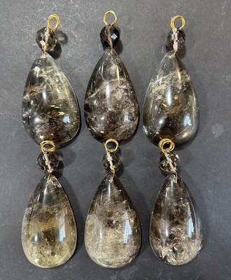 Rock Crystal Chandelier Sconce Brown Smoky Quartz Half Pear w/ Bead 125mm 6pc