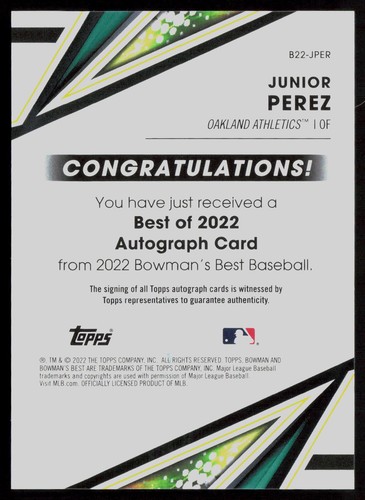 2022 Bowman's Best #B22-JPER Junior Perez Best of 2022 Autographs - 第 2/2 張圖片