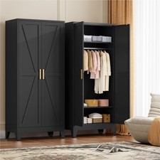 71" Metal Armoire Wardrobe Cabinet with Hanging Rod, Wardrobe Closet with 2 Door