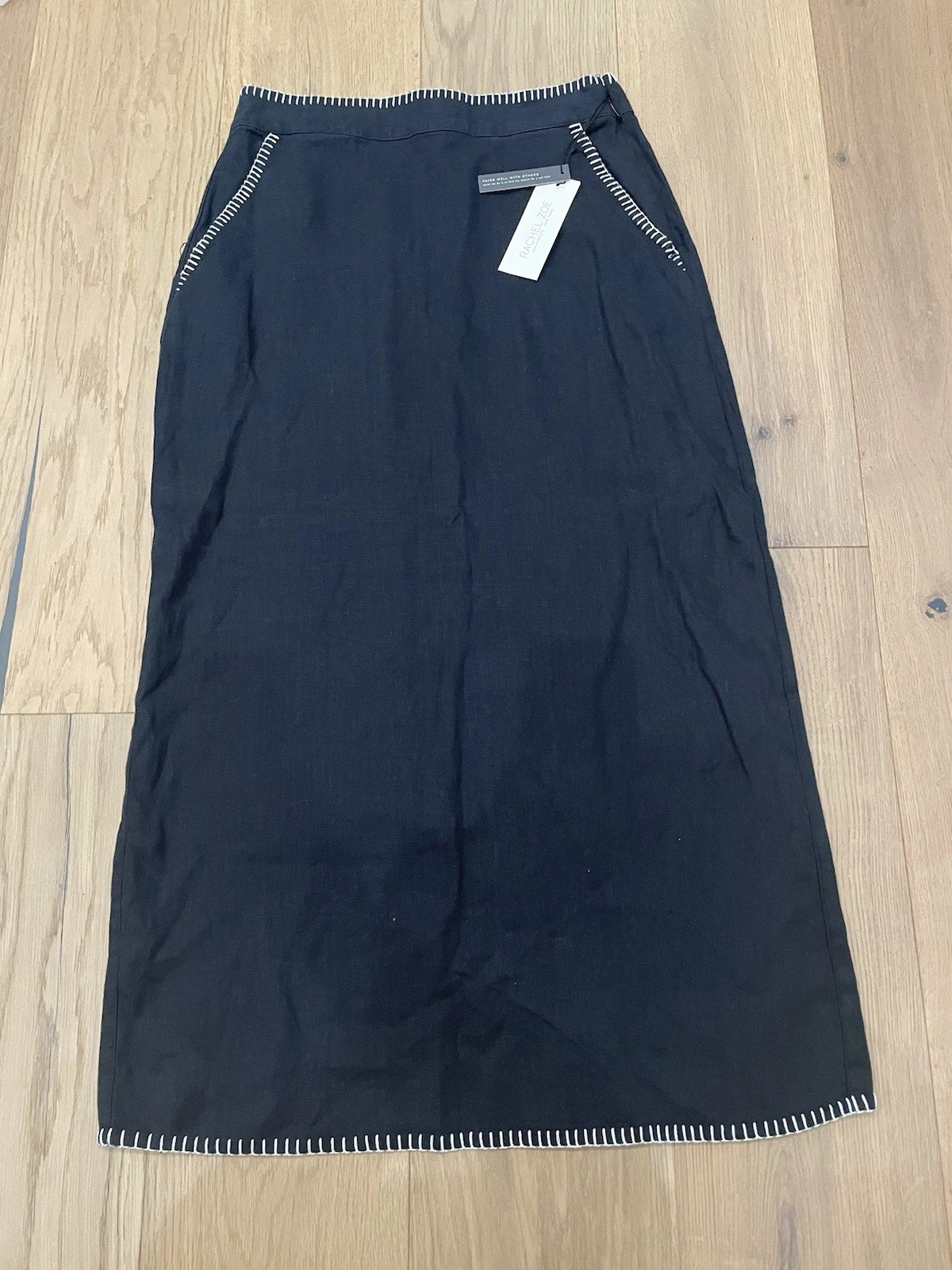 Rachel Zoe Women's Maxi Skirt 100% Linen Size 4 Black White NWT