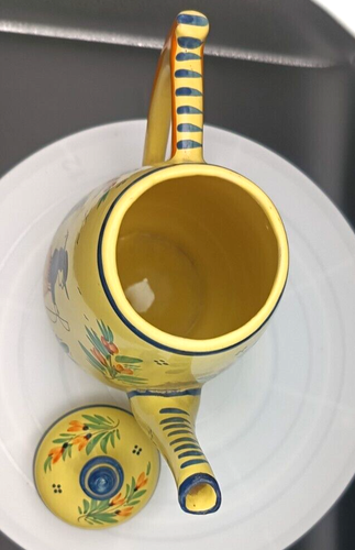 FRENCH POTTERY HB QUIMPER FAIANCE TEAPOT 9.5" MODEL 69-Z HAND PAINTED c1925 v/g - Picture 6 of 9