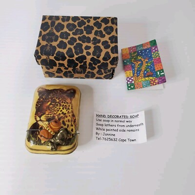 Vintage Bar Soap Tiger Lion Handpainted African Style In Gift Box