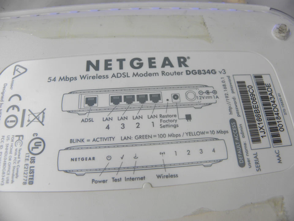 Netgear DG834G v.3 - 54Mbps Wireless ADSL Modem Firewall Router 802.11g #207 - Image 4 of 4