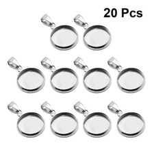 20 Pcs Round Steel Pendant Settings Stainless Accessories