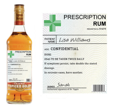 Personalisiertes Rum Flaschenetikett mit Rezept - vorgeschnitten glänzend - lustiges Geschenk