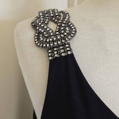 Betsy & Adam Rhinestone Drape Jersey Dress Black/Silver cocktail dress.  Pre- own | eBay