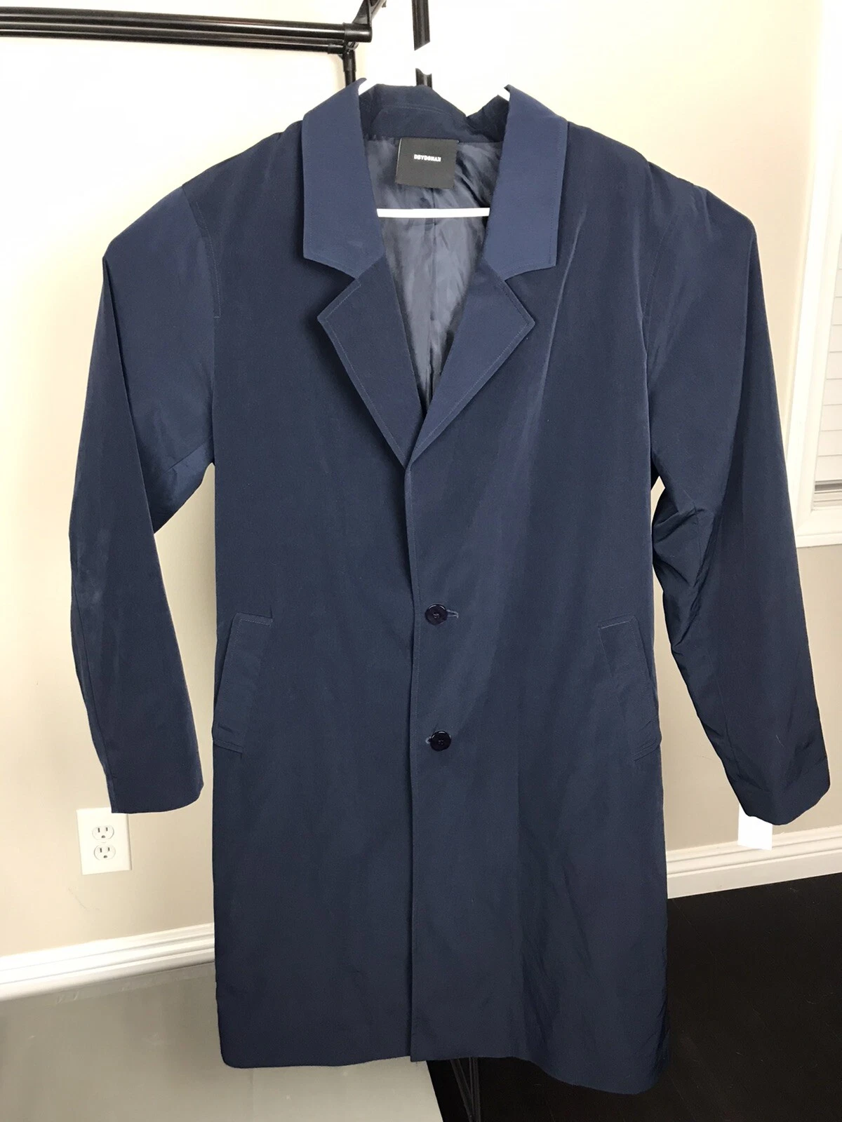 DBYDGNAK Trench Coat, 2 Button, Navy, Large