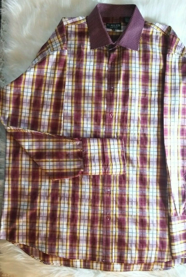 Camisa masculina C. Allen New York 18.5 36/37 punho francês manga longa borgonha botão  - Imagem 3 de 4