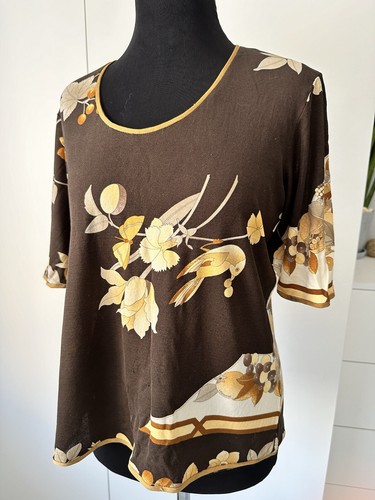Camicetta vintage Leonard Paris floreale marrone in seta - Foto 9 di 10