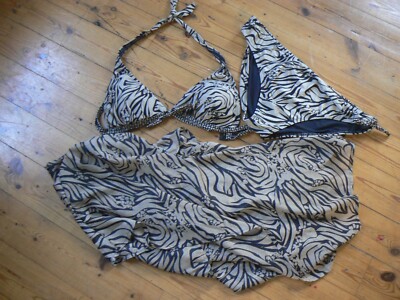 BNWOT Matalan Size 20 3 Part Bikini Set Taupe/Black With Over Top Cover Up