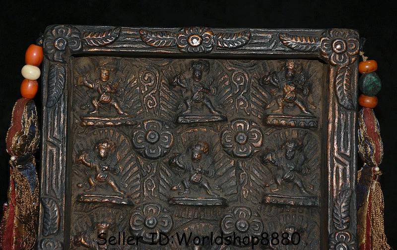 14.4" Raro Antiguo Tibetano Budismo Madera 6 Brazos Mahakala Iraz Deidad Buda Santuarios Foto 2 de 4