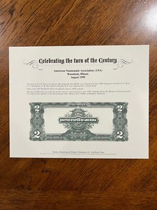 BEP Intaglio Print Souvenir Card B235 - ANA $2 Silver Certificate