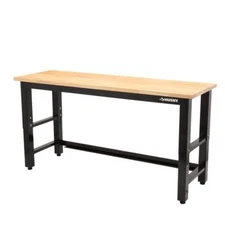 Husky 72 In. Adjustable Height Heavy Duty Solid Wood Top Workbench Gloss Black