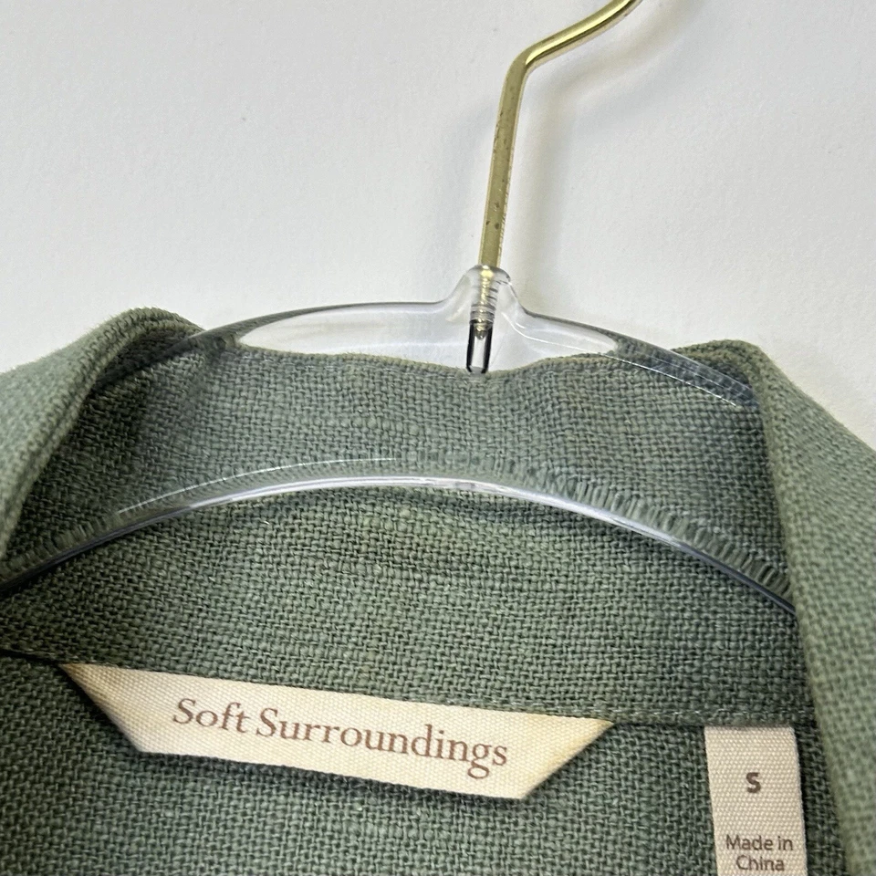 Soft Surroundings Green Military Jacket Womens Size Small Open Front Longline - Image 4 of 4