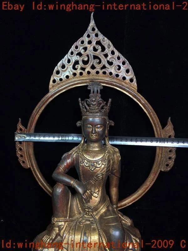 old Tibet Buddhism temple bronze Gilt Tara Kwan-Yin GuanYin Buddha statue Foto 4 de 4
