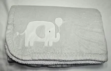 Kidsline Gray Elephant with Balloon Plush Baby Blanket White Sherpa