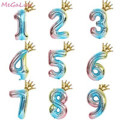 32'' Rainbow Number Balloons With Gold Crown Balloons Birthday Party Decoration