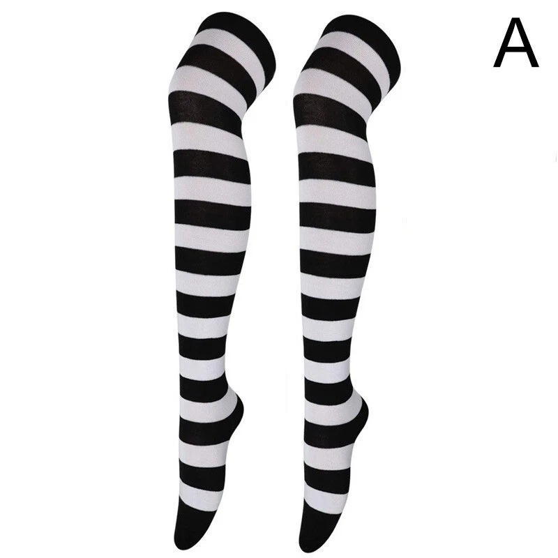 Mujeres Algodón Rayas Medias Sobre la Rodilla Calcetines Largos Muslo Hasta Juegos con disfraces Foto 2 de 4
