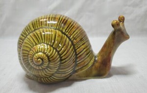 Green Ceramic Snail 4 " Long 2 1/2" H Glossy Glaze