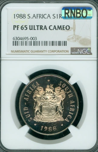 1988 SOUTH AFRICA SILVER 1 RAND NGC PF65 UCAM MAC RNBO GORGEOUS RAINBOW *