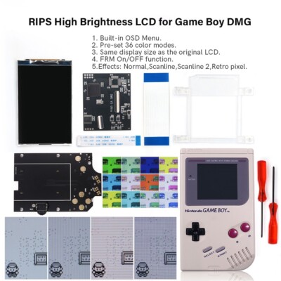 36 Color For Gameboy Classic DMG IPS Screen V5 Backlight LCD Mod Kit With Shell