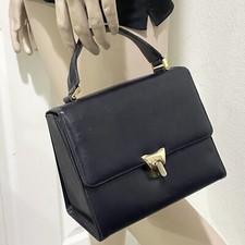 Vintage BIENEN DAVIS Black Leather Top Handle Art Deco Toggle Clasp Handbag EUC