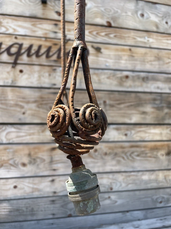 Monture de Lustre Art Deco Pâte de Verre Muller Frères Tulipe Lampe Fer Forgé - Photo 3/4