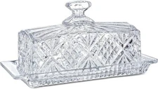 Crystal Covered Butter Dish,8inch Classic Glass 2-Piece Design Butter Keeper ...