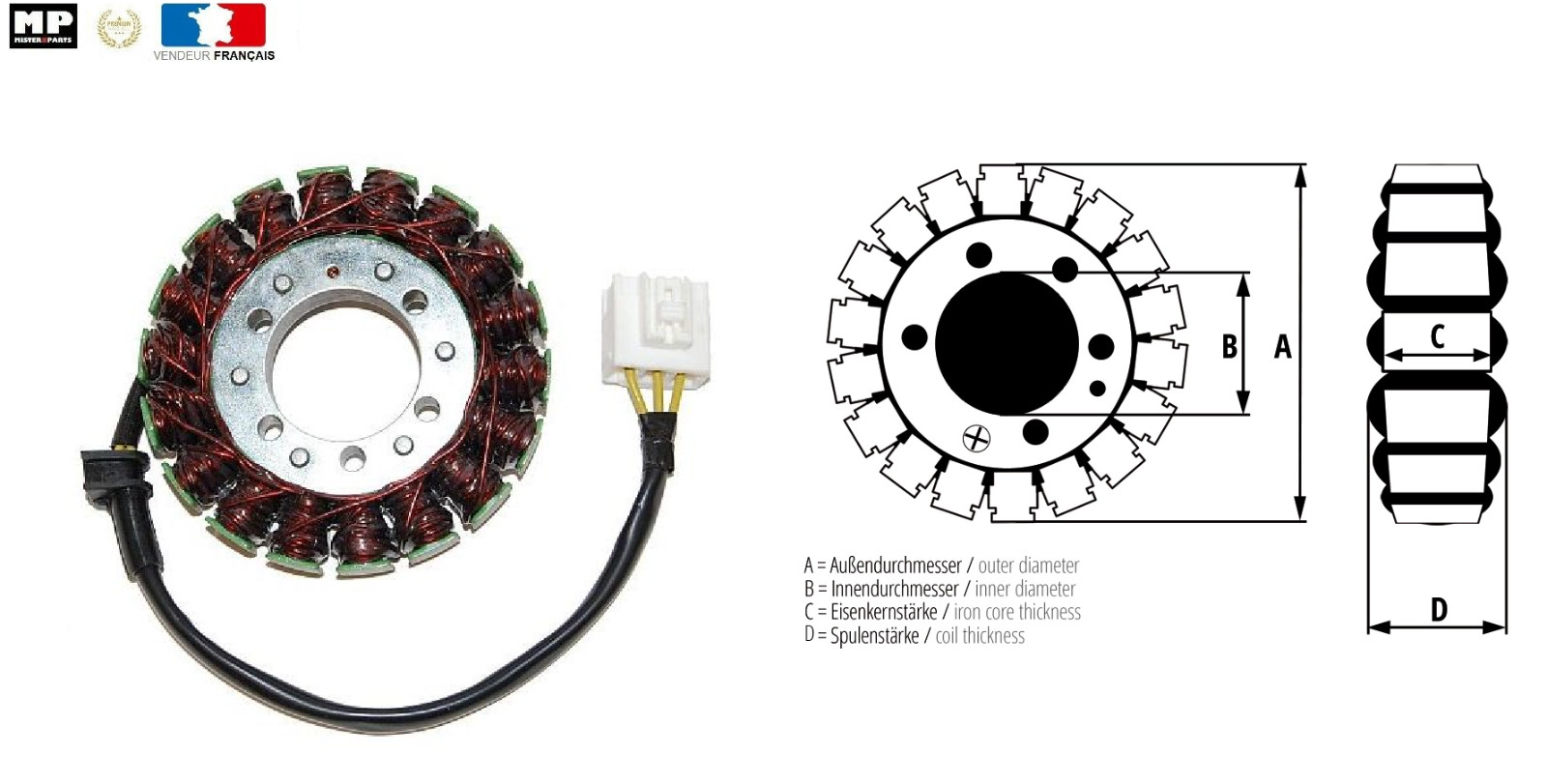 Stator alternateur moto compatible Honda CBR 1000 RR 2004 2005 2006 2007 pièces