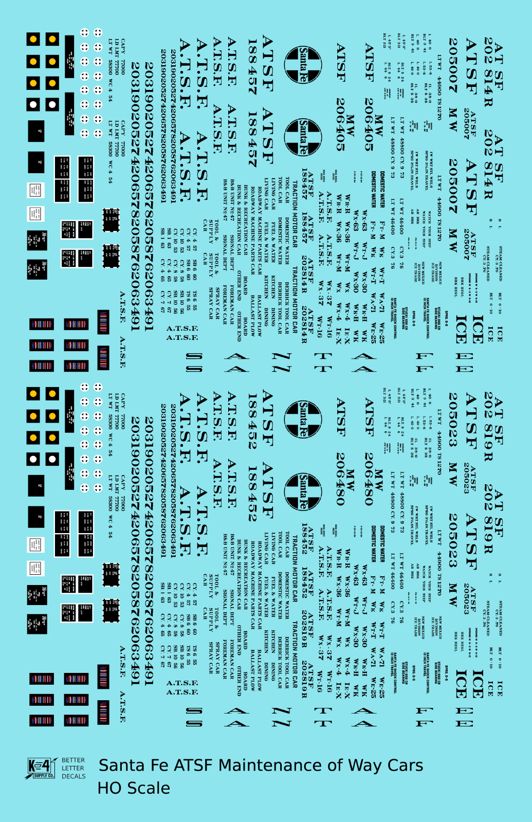 K4 HO Scale Decals Santa Fe MOW Maintenance Of Way Car Black