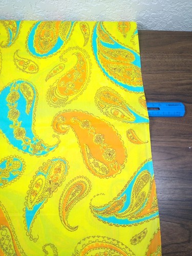 vintage fabric cotton poly blend material PAISLEY orange yellow turquoise 70s 2+ - Picture 7 of 8