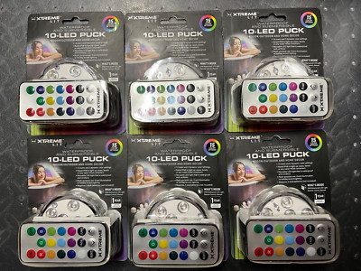 6 x Xtreme Lit 10 LED Indoor/Outdoor Submersible Lights, Waterproof w/Remote