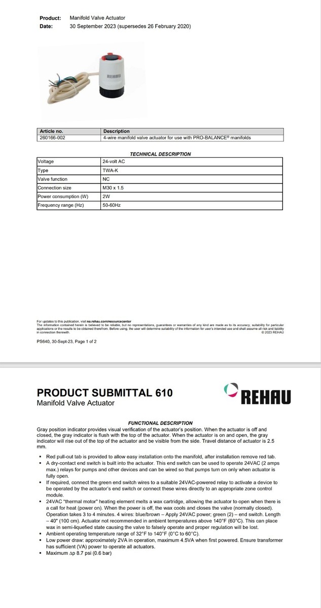 REHAU 260166 4 Wire Manifold Valve Actuator for sale online | eBay