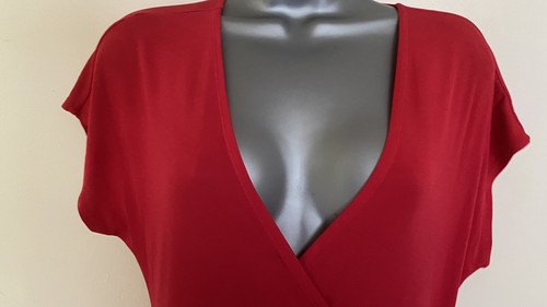 DKNY Red Jersey faux wrap short sleeve dress size small - Picture 3 of 12