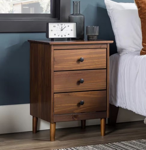 Walker Edison Mid-Century Solid Wood 3-Drawer Nightstand in Walnut (Set of 2) - Picture 8 of 9