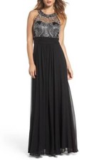  ELIZA J EMBELLISHED LACE BODICE SILVER COM DRESS sz 12