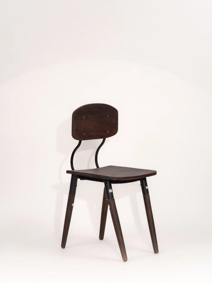 Handmade Eco-Friendly Vintage Acacia Wood & Iron Walnut Black Rectangle Chair - Image 2 of 4