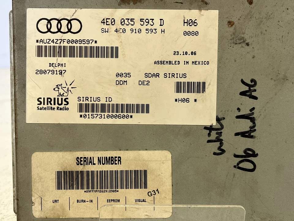 Módulo de rádio via satélite Audi A6 Quattro Sirius 2007-2010 4E0035593D fabricante de equipamento original - Imagem 2 de 3