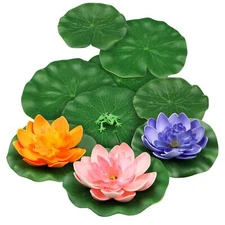 10Pcs Artificial Floating Lotus Flower with Water Lily Pad for Pond Pool Decor