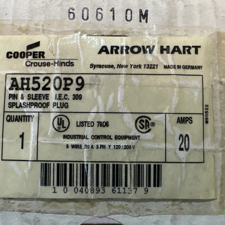 ⚡️Cooper Arrow Hart AH520P9 Pin & Sleeve Receptacle 20A 3-PH 5-Wire Plug ⚡️ - Image 2 of 4