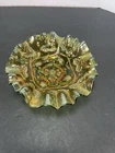 Antique MILLERSBURG Green Carnival Glass "Blackberry Wreath" 3/1 Edge Bowl