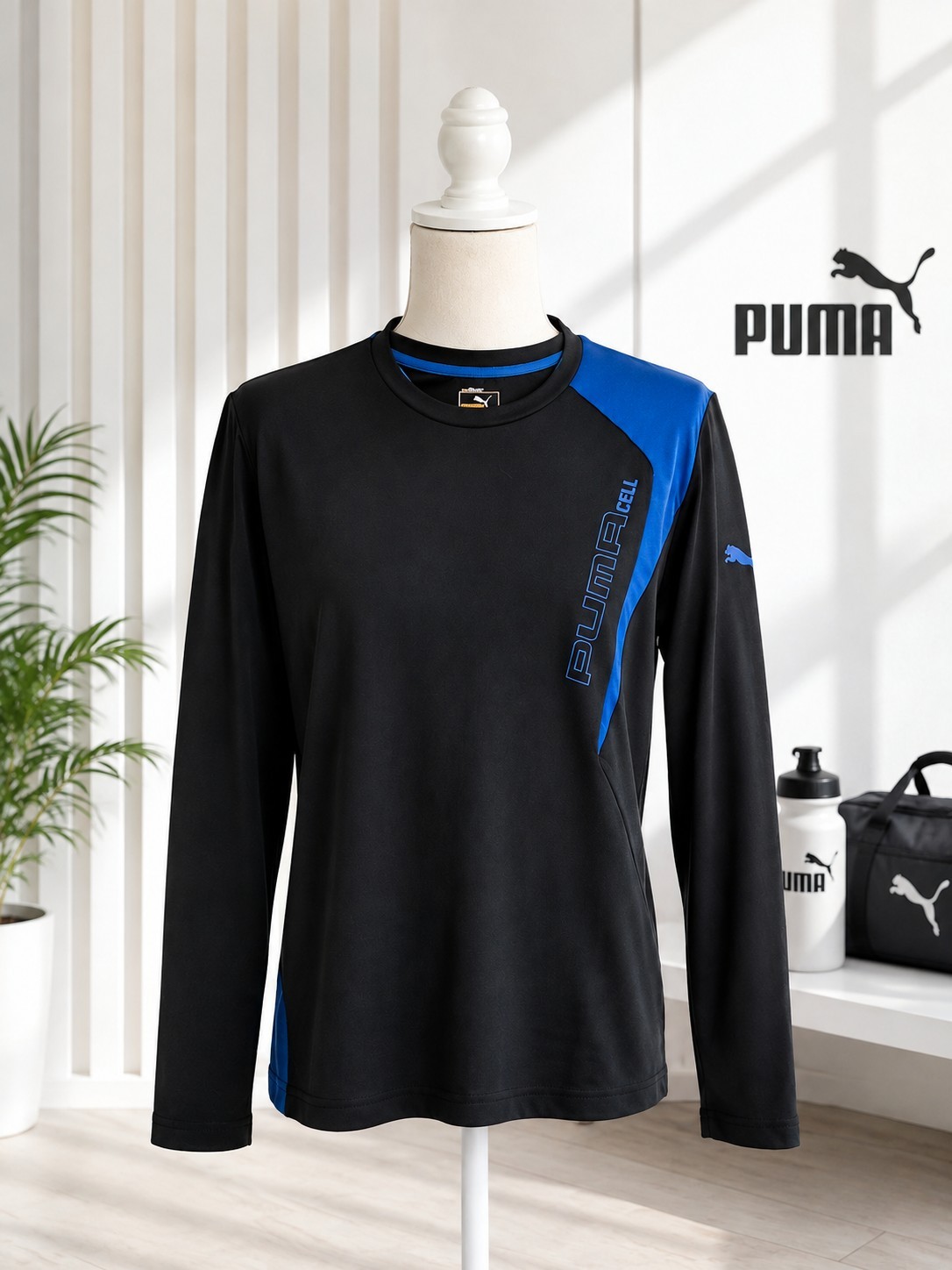 PUMA DryCELL T-shirt Uomo S manica lunga traspirante nero/blu logo