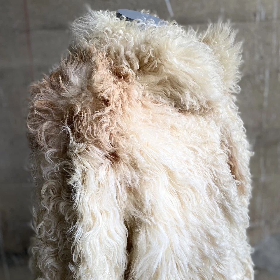 VIntage 1950s Tibetan Mongolian Lamb Curly Fur & Leather Shaggy Jacket Coat M/L - Image 2 of 4