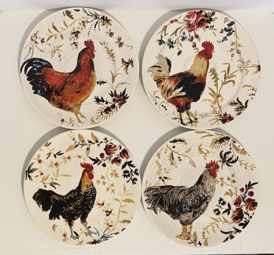Set Of Four Williams Sonoma 2008 Rooster Francais Marc Lacaze 10.25  Plates